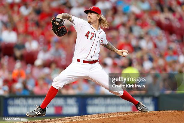 Joh Lamb of the Cincinnati Reds throws a pitch during the game against the San Diego Padres at Great American Ball Park on June 23, 2016 in...