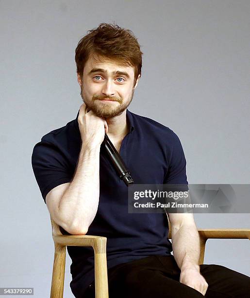 Actor Daniel Radcliffe attends The Apple Store Presents: Daniel Radcliffe And Paul Dano, "Swiss Army Man" at Apple Store Soho on June 27, 2016 in New...