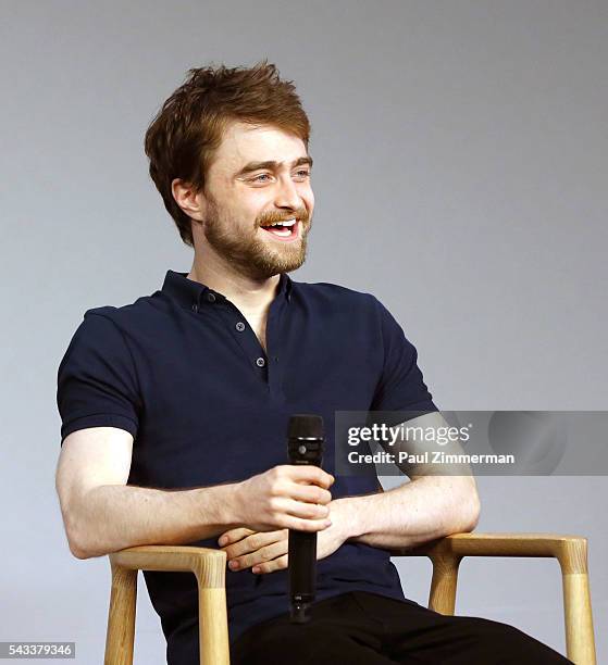 Actor Daniel Radcliffe attends The Apple Store Presents: Daniel Radcliffe And Paul Dano, "Swiss Army Man" at Apple Store Soho on June 27, 2016 in New...