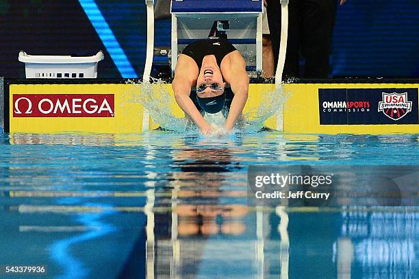 Missy Franklin of the United States competes in a semi-final heat of the Women's 100 Meter Backstroke during Day 2 of the 2016 U.S. Olympic Team...