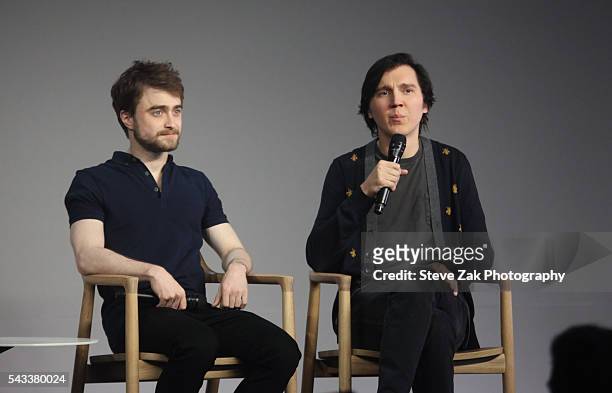 Actors Daniel Radcliffe and Paul Dano speak at The Apple Store Presents: "Swiss Army Man" at Apple Store Soho on June 27, 2016 in New York City.