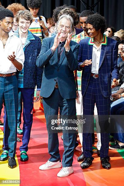Designer Paul Smith walks the runway during the Paul Smith Menswear Spring/Summer 2017 show as part of Paris Fashion Week on June 26, 2016 in Paris,...