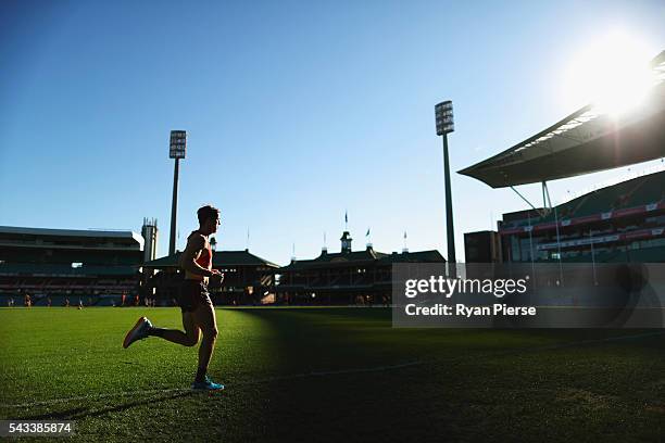 Jake Lloyd of the Swans trains during a Sydney Swans AFL training session at Sydney Cricket Ground on June 28, 2016 in Sydney, Australia.