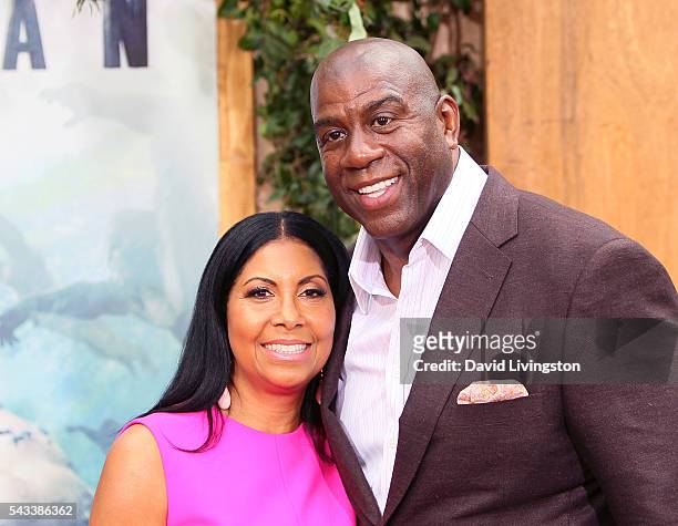 Former NBA player Magic Johnson and wife Earlitha Kelly attend the premiere of Warner Bros. Pictures' "The Legend of Tarzan" at the Dolby Theatre on...
