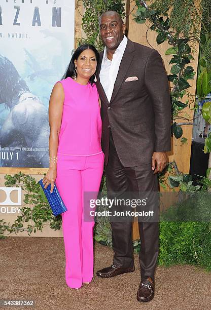 Magic Johnson and Cookie Johnson arrive at the Los Angeles Premiere "The Legend Of Tarzan" at TCL Chinese Theatre on June 27, 2016 in Hollywood,...