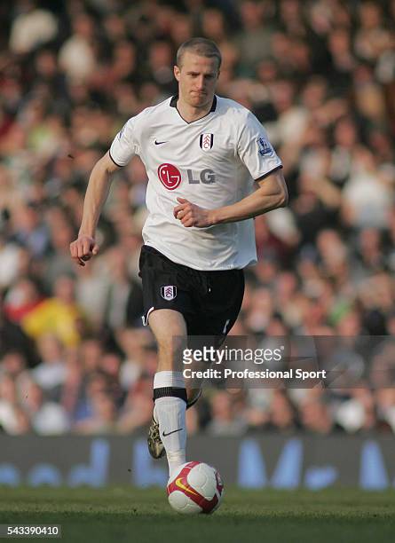 Brede Hangeland of Fulham in action during the Barclays Premier League match between Fulham and Manchester United at Craven Cottage in London on the...