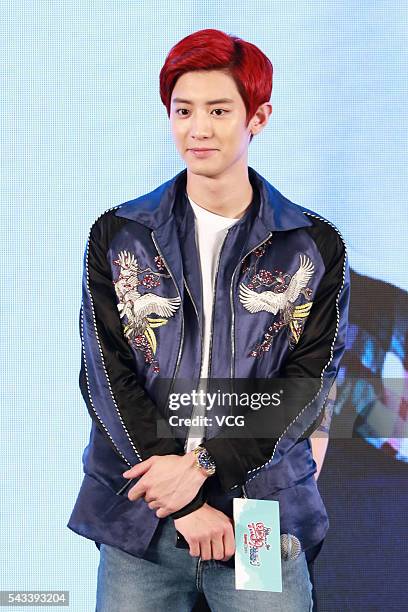 South Korean singer and actor Park Chanyeol of South Korean-Chinese boy group EXO attends the premiere of movie "No One's Life Is Easy" on June 27,...