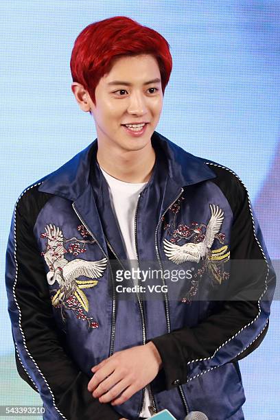 South Korean singer and actor Park Chanyeol of South Korean-Chinese boy group EXO attends the premiere of movie "No One's Life Is Easy" on June 27,...