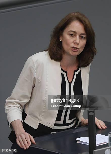 Katarina Barley, General Secretary of the German Social Democarts , speaks during debates after German Chancellor Angela Merkel addressed the...