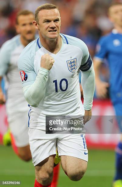 Wayne Rooney , celebration, goal, during the UEFA EURO 2016 round of 16 match between England and Iceland at Allianz Riviera Stadium on June 27, 2016...