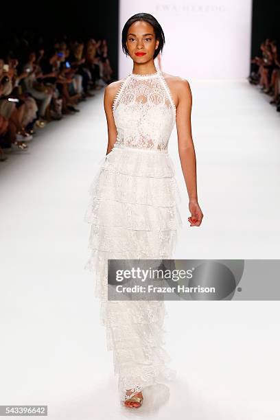 Model Abiba Makoya Bakayoko walks the runway at the Ewa Herzog show during the Mercedes-Benz Fashion Week Berlin Spring/Summer 2017 at Erika Hess...