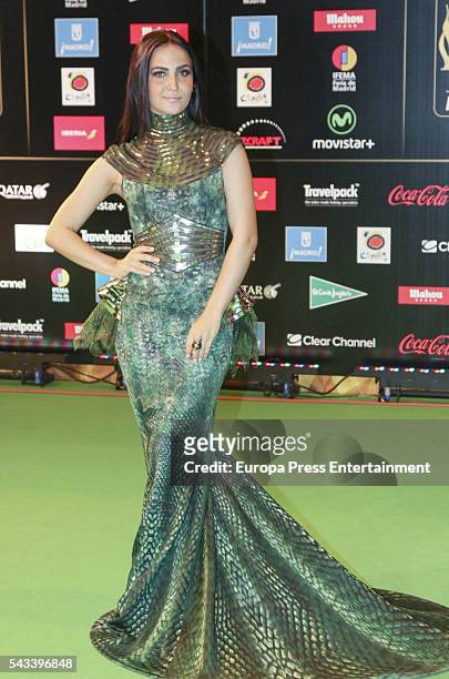 Elli Avram attends IIFA Awards green carpet during the 17th edition of IIFA Awards, the International Indian Film Academy Awards, at Ifema on June...