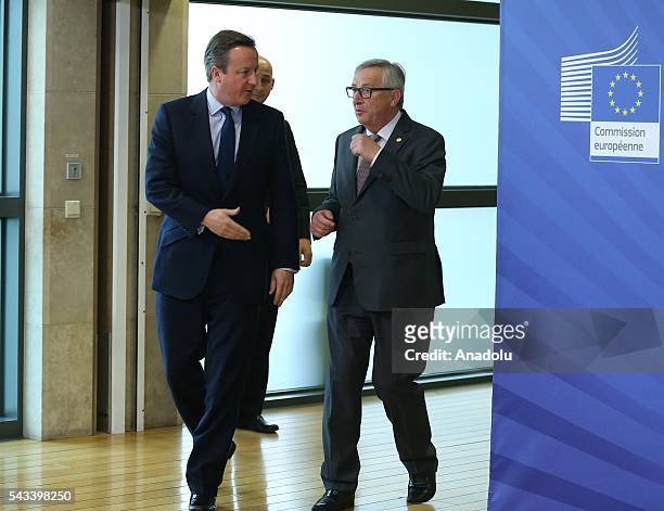 British Prime Minister David Cameron meets the President of the European Commission, Jean-Claude Juncker ahead of the EU Leaders Summit in Brussels,...