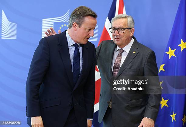 British Prime Minister David Cameron meets the President of the European Commission, Jean-Claude Juncker ahead of the EU Leaders Summit in Brussels,...