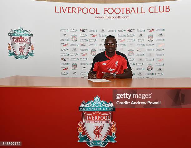 Sadio Mane new signing of Liverpool at Melwood Training Ground on June 28, 2016 in Liverpool, England.