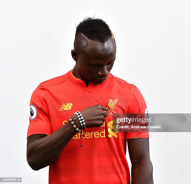 Sadio Mane new signing of Liverpool at Melwood Training Ground on June 28, 2016 in Liverpool, England.