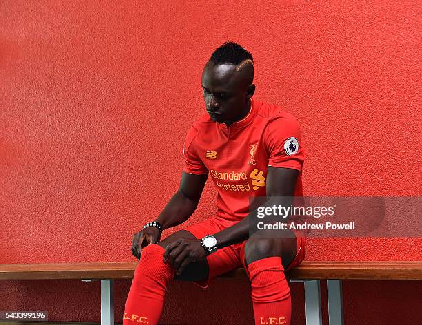 Sadio Mane new signing of Liverpool at Melwood Training Ground on June 28, 2016 in Liverpool, England.