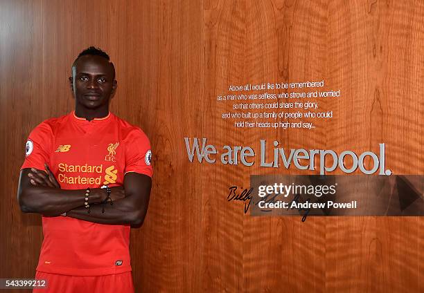 Sadio Mane new signing of Liverpool at Melwood Training Ground on June 28, 2016 in Liverpool, England.