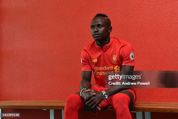 Sadio Mane new signing of Liverpool at Melwood Training Ground on June 28, 2016 in Liverpool, England.