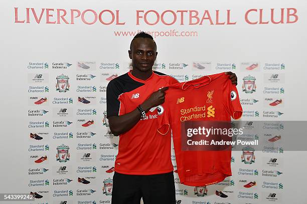 Sadio Mane new signing of Liverpool at Melwood Training Ground on June 28, 2016 in Liverpool, England.