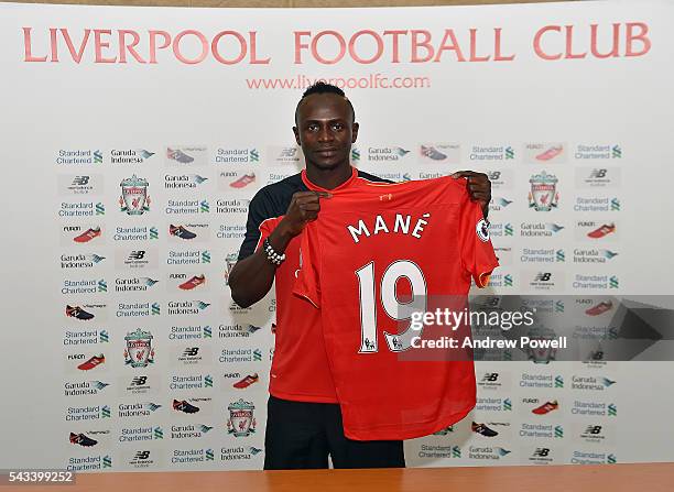 Sadio Mane new signing of Liverpool at Melwood Training Ground on June 28, 2016 in Liverpool, England.