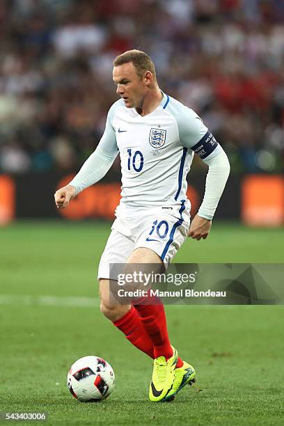 Wayne Rooney of England during the European Championship match Round of 16 between England and Iceland at Allianz Riviera Stadium on June 27, 2016 in...