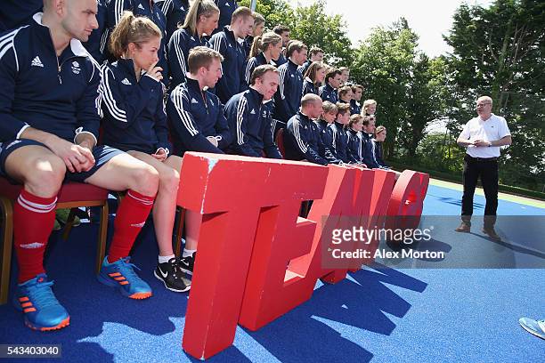 Team GB Chef de Mission Mark England speaks during the Announcement of Hockey Athletes Named in Team GB for the Rio 2016 Olympic Games at the Bisham...