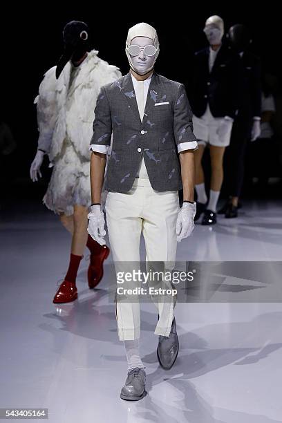 Model walks the runway during the Thom Browne Menswear Spring/Summer 2017 show as part of Paris Fashion Week on June 26, 2016 in Paris, France.