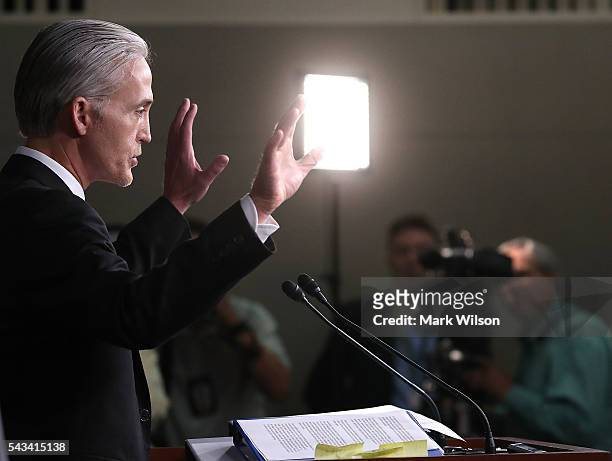 House Benghazi Committee Chairman, Trey Gowdy , participates in a news conference with fellow Committee Republicans on Capitol Hill June 28, 2016 in...