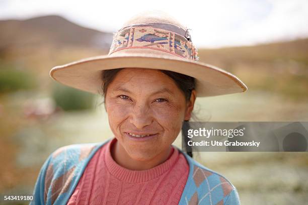 Sacaca, Bolivia Portrait of a female farmer in the Andes of Bolivia on April 15, 2016 in Sacaca, Bolivia.