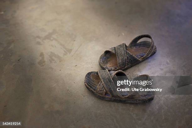 Tawarchapi, Bolivia Children sandals made of old car tires in a small village in the Andes on April 23, 2016 in Tawarchapi, Bolivia.