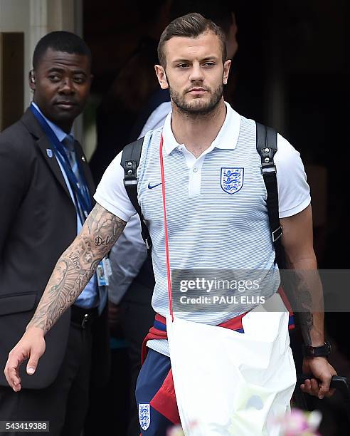 England's midfielder Jack Wilshere leaves the team hotel in Chantilly, northern France, on June 28 a day after the team's 2-1 defeat to Iceland...