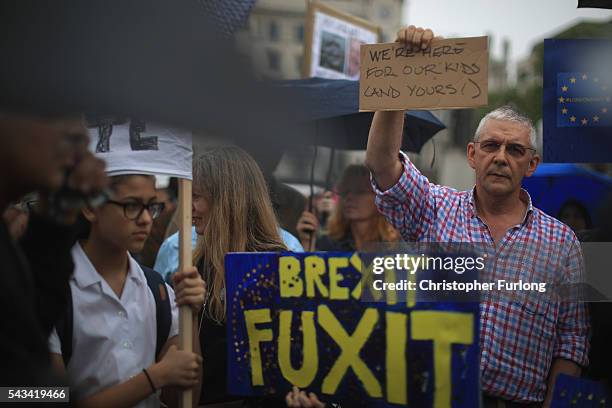 Protesters gather against the EU referendum result in Trafalgar Square on June 28, 2016 in London, England. Up to 50,000 people were expected before...