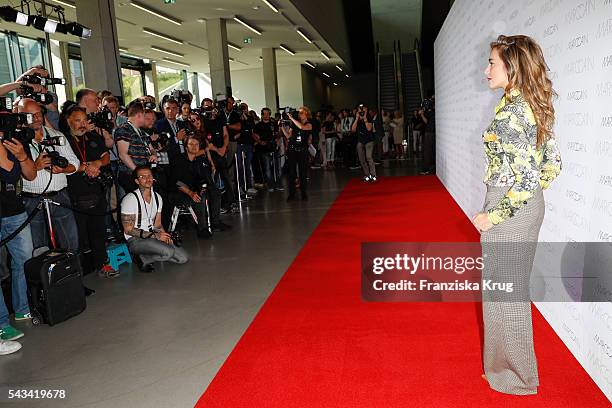 Polish actress Kamilla Baar attends the Marc Cain fashion show spring/summer 2017 at CITY CUBE Panorama Bar on June 28, 2016 in Berlin, Germany.