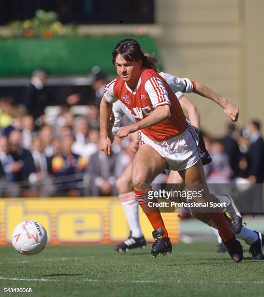 Charlie Nicholas in action for Arsenal during the Littlewoods League Cup Final between Arsenal and Liverpool at Wembley Stadium in London, 5th April...