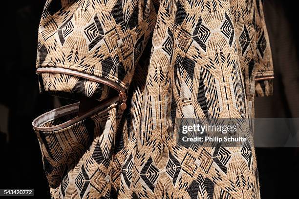 Model, fashion detail, poses at the Vektor show during the Mercedes-Benz Fashion Week Berlin Spring/Summer 2017 at Stage at me Collectors Room on...