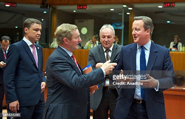 British Prime Minister David Cameron and Prime Minister of Ireland, Ende Kenny attend EU Leaders Summit at the European Union headquarters in...