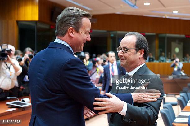 French president Francois Hollande and British Prime Minister David Cameron attend EU Leaders Summit at the European Union headquarters in Brussels,...