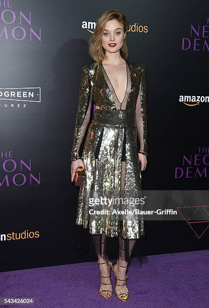 Actress Bella Heathcote arrives at the premiere of Amazon's 'The Neon Demon' at ArcLight Cinemas Cinerama Dome on June 14, 2016 in Hollywood,...