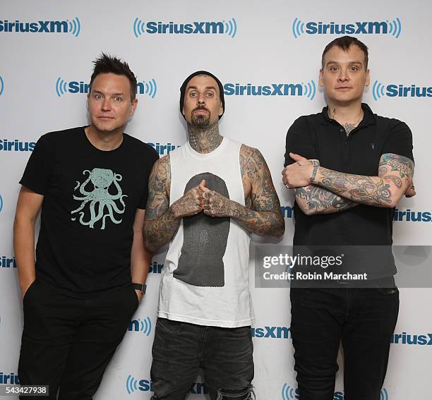 Mark Hoppus, Travis Barker and Matt Skiba of Blink-182 visits SiriusXM Townhall at SiriusXM Studio on June 28, 2016 in New York City.