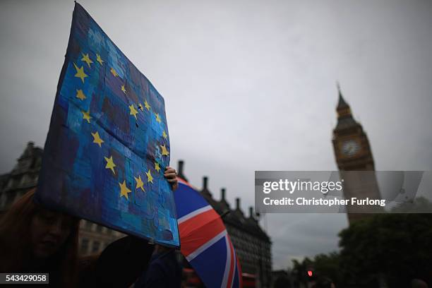 Protesters gather in front of the Houses of Parliament as they demonstrate against the EU referendum result on June 28, 2016 in London, England. Up...