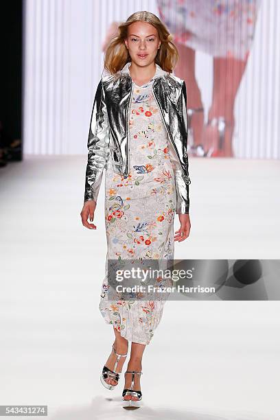 Cheyenne Ochsenknecht walks the runway at the Riani show during the Mercedes-Benz Fashion Week Berlin Spring/Summer 2017 at Erika Hess Eisstadion on...