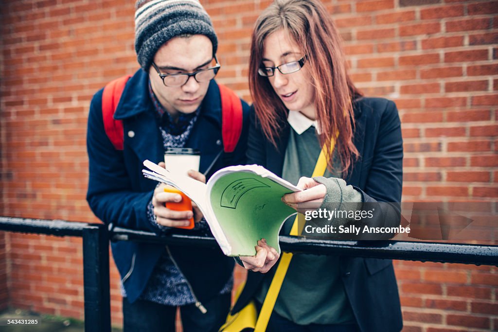 Two teenagers outside college