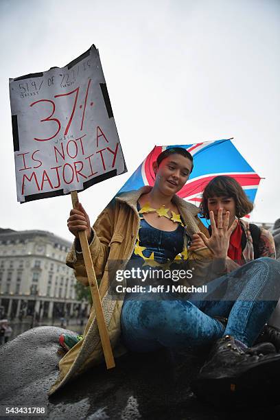 Protesters gather to demostrate against the EU referendum result in Trafalgar Square on June 28, 2016 in London, England. Up to 50,000 people were...