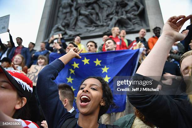 Protesters gather to demostrate against the EU referendum result in Trafalgar Square on June 28, 2016 in London, England. Up to 50,000 people were...