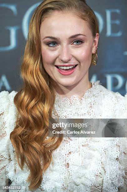 Actress Sophie Turner attends "Game Of Thrones" fans event at the Palafox cinema on June 28, 2016 in Madrid, Spain.