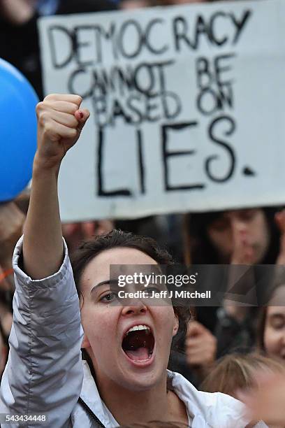 Protesters gather against the EU referendum result in Trafalgar Square on June 28, 2016 in London, England. Up to 50,000 people were expected before...