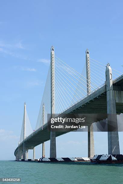 view of the penang second bridge from the sea - penang stock pictures, royalty-free photos & images