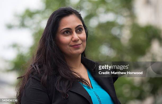 Muslim Remain campaigner Shazia Awan, a former Conservative parliamentary candidate, poses for a picture during an anti-Brexit rally on June 28, 2016...