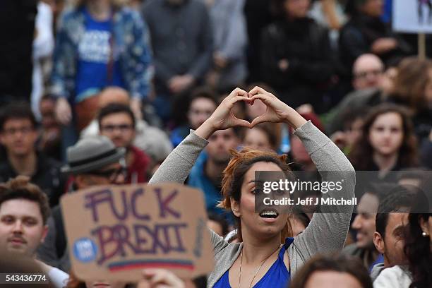 Protesters gather against the EU referendum result in Trafalgar Square on June 28, 2016 in London, England. Up to 50,000 people were expected before...